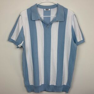 Coofandy Vertical Stripe Polo Shirt in Light Blue & White size Large casual